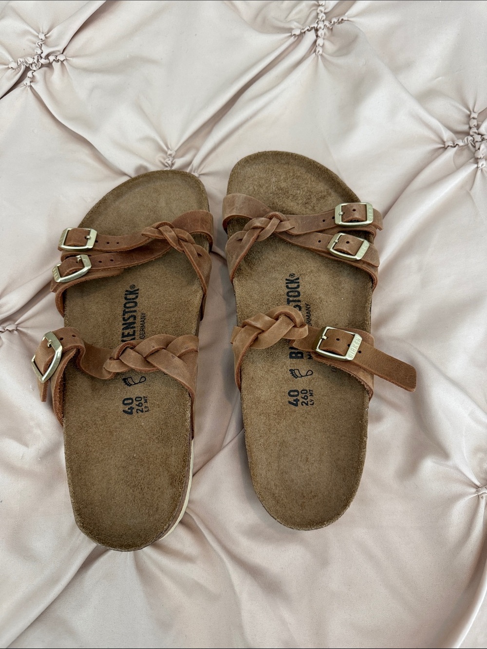 Birkenstock Women’s Braided Tan Leather Cork Footbed Sandals NEVER WORN